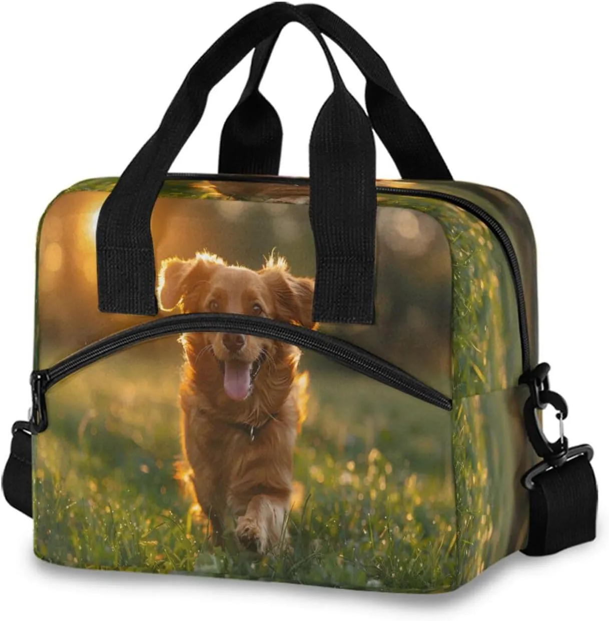 Cheerful Red Dog Runs Lunch Box for Men Women Adults Insulated Lunch Bag Cooler Bag with Adjustable Shoulder Strap for Work Picnic Travel