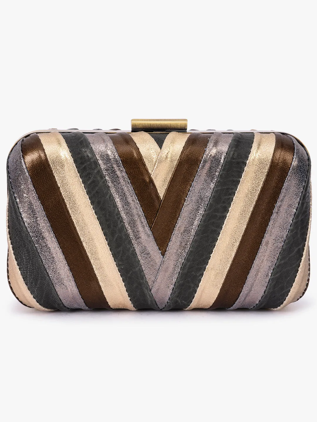 Chevron Clutch In Multi Leathers
