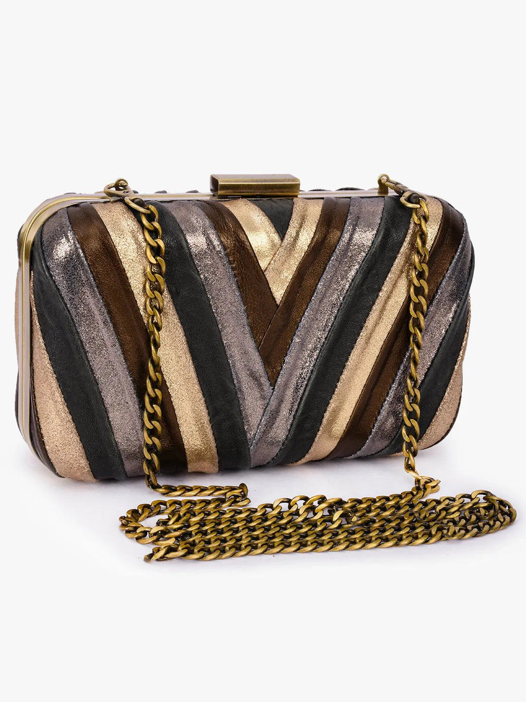 Chevron Clutch In Multi Leathers