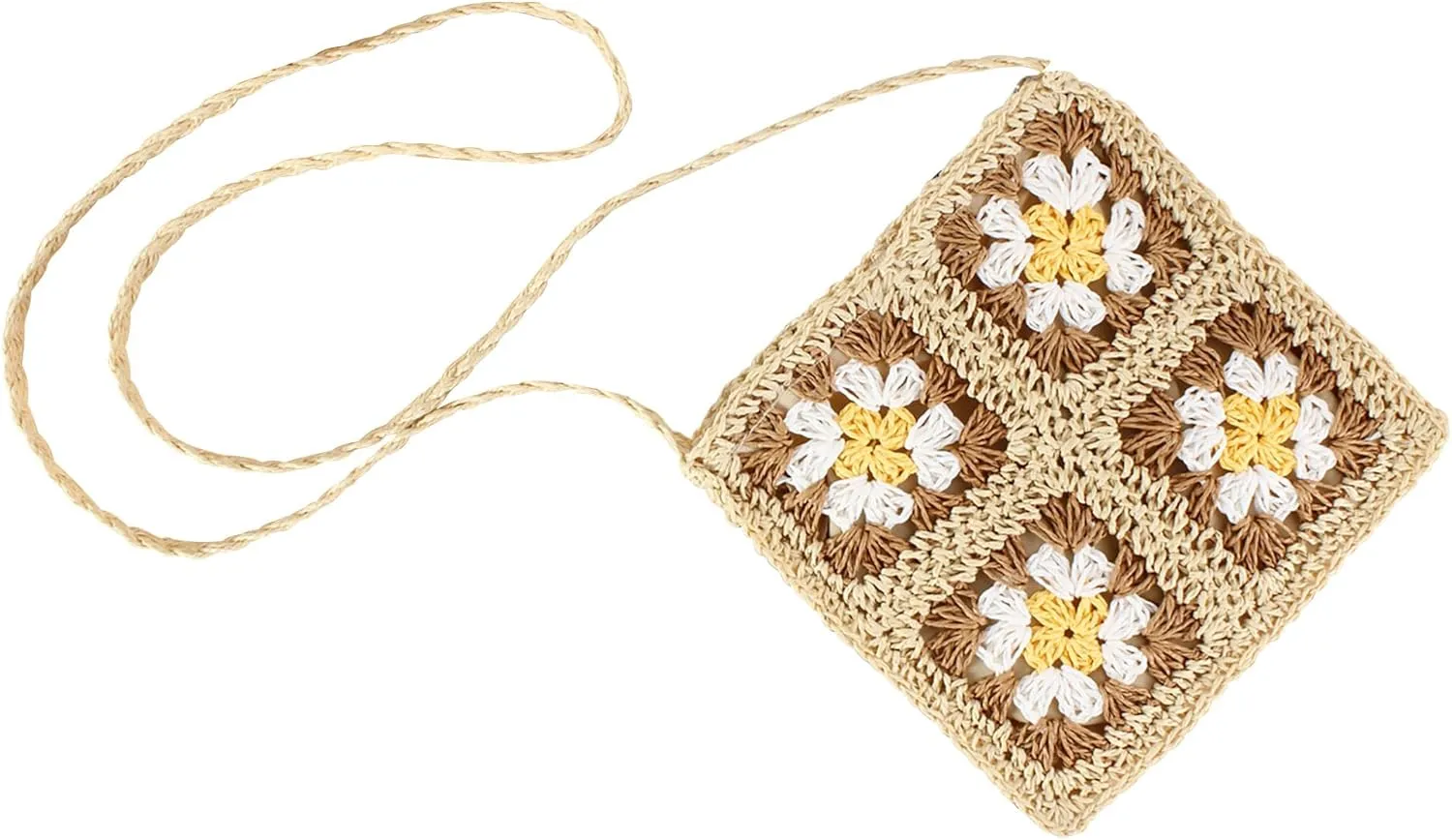 CHIC DIARY Women Straw Crossbody Bag Beach Purse Handmade Woven Shoulder Bag Boho Crochet Purse