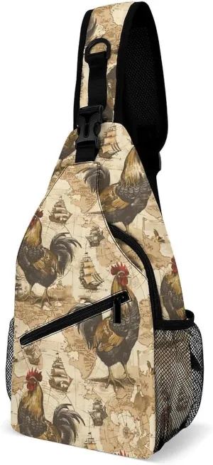 Chicken Ship Navigation Map Fashion Sling Bag Backpack Crossbody Shoulder Chest Bags Hiking Daypack