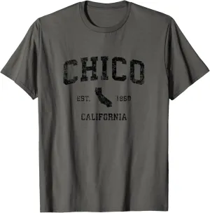 Chico California CA Vintage Sports Design Black Print T-Shirt