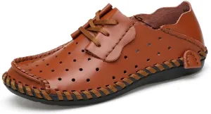 ChicWind Men's Summer Breathable Cowhide Casual Driving Moccasins Shoes