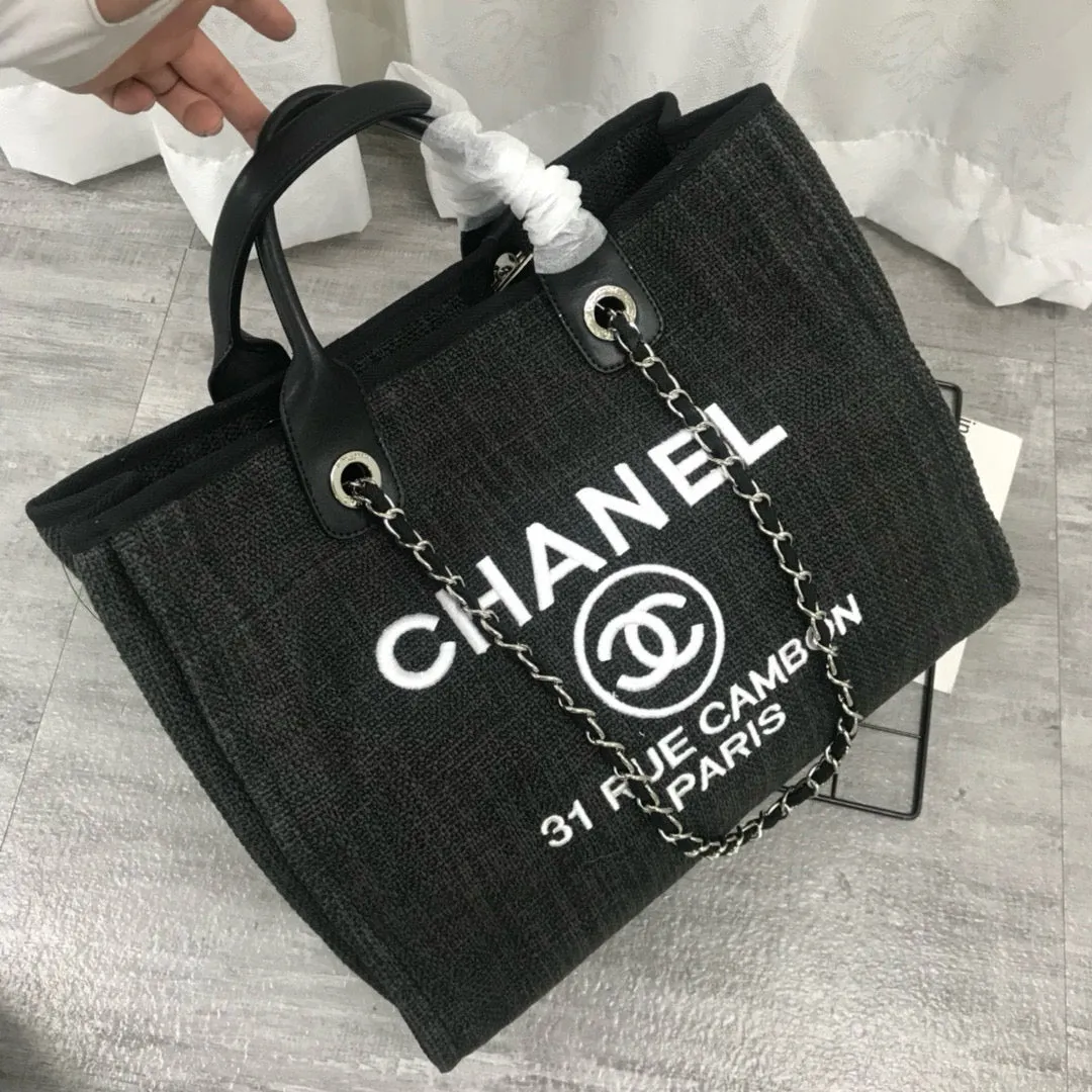 Ch*nl Large Woven Canvas Tote Bag