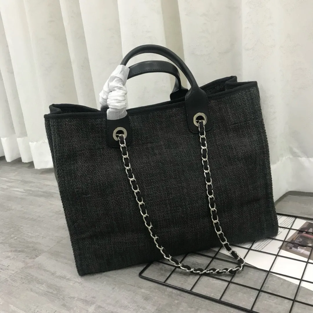 Ch*nl Large Woven Canvas Tote Bag