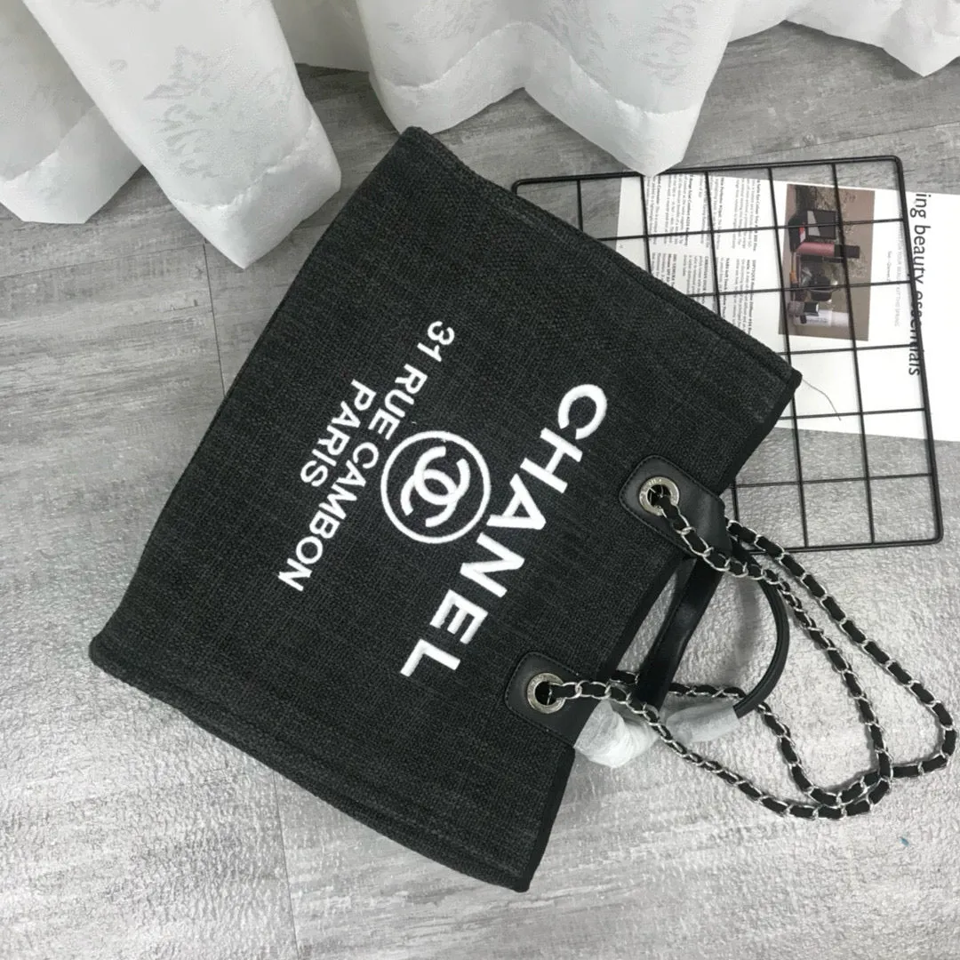 Ch*nl Large Woven Canvas Tote Bag