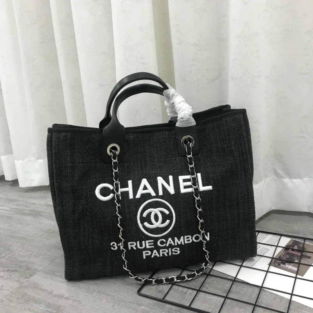 Ch*nl Large Woven Canvas Tote Bag