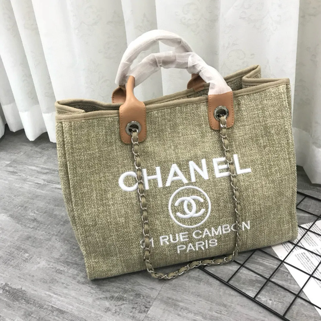 Ch*nl Large Woven Canvas Tote Bag