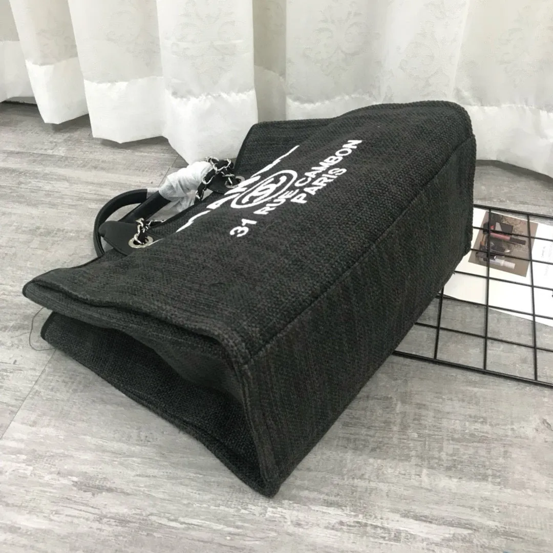 Ch*nl Large Woven Canvas Tote Bag
