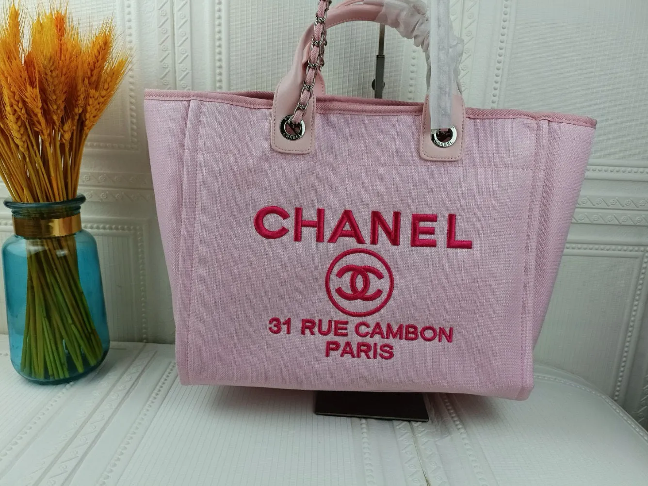 Ch*nl Large Woven Canvas Tote Bag