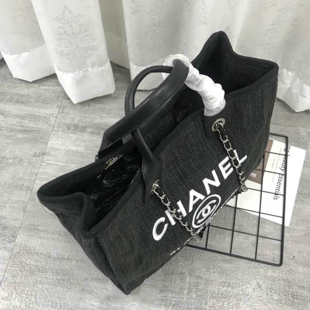 Ch*nl Large Woven Canvas Tote Bag
