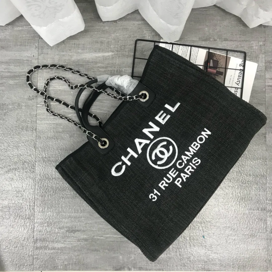 Ch*nl Large Woven Canvas Tote Bag