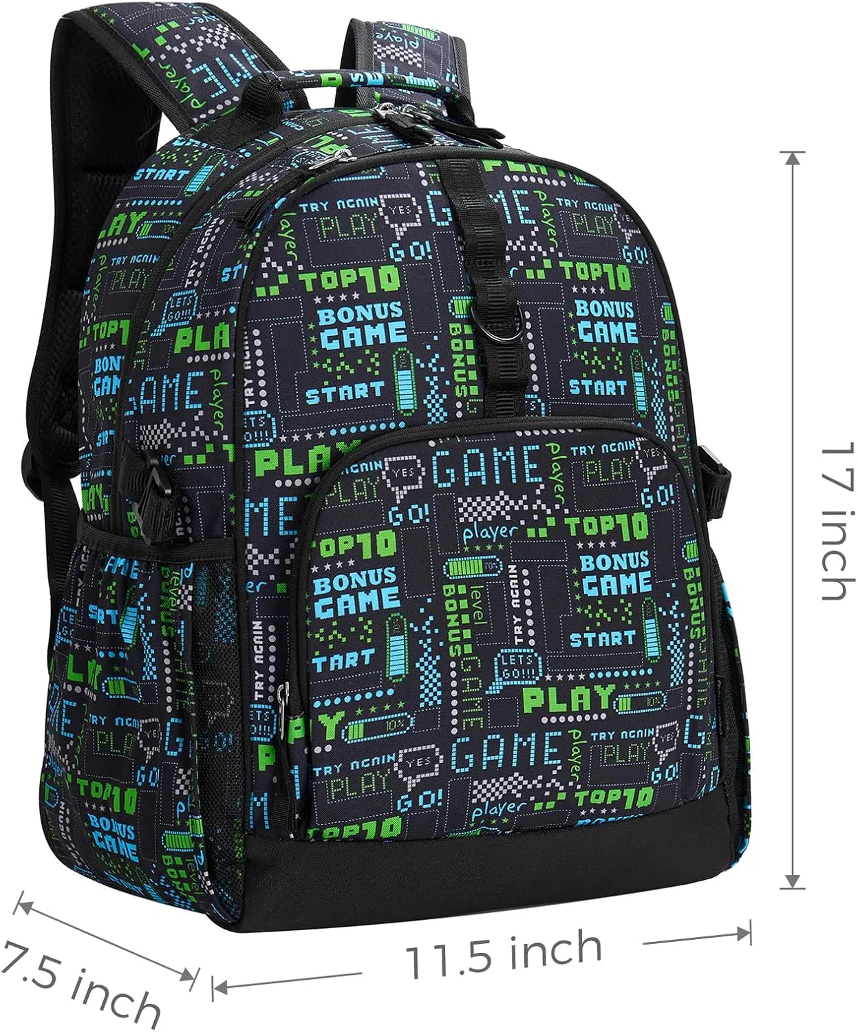 Choco Mocha Gamer Backpack for Boys, Kindergarten Backpacks for Boys Backpack Ages 6-8, Boy Elementary School Bookbag 17 Inch, Black