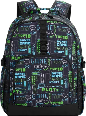 Choco Mocha Gamer Backpack for Boys, Kindergarten Backpacks for Boys Backpack Ages 6-8, Boy Elementary School Bookbag 17 Inch, Black
