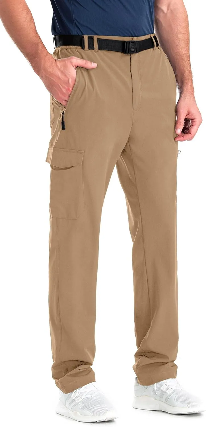 clothin Men's Elastic-Waist Travel Pant Stretchy Lightweight Pant Multi-Pockets Quick Dry Breathable
