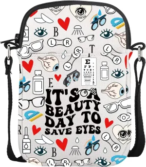 CMNIM Eye Doctor Gifts It's a Beauty Day to Save Eyes Crossbody Bag Optician Optometrist Nurse Doctor Student Office Supplies