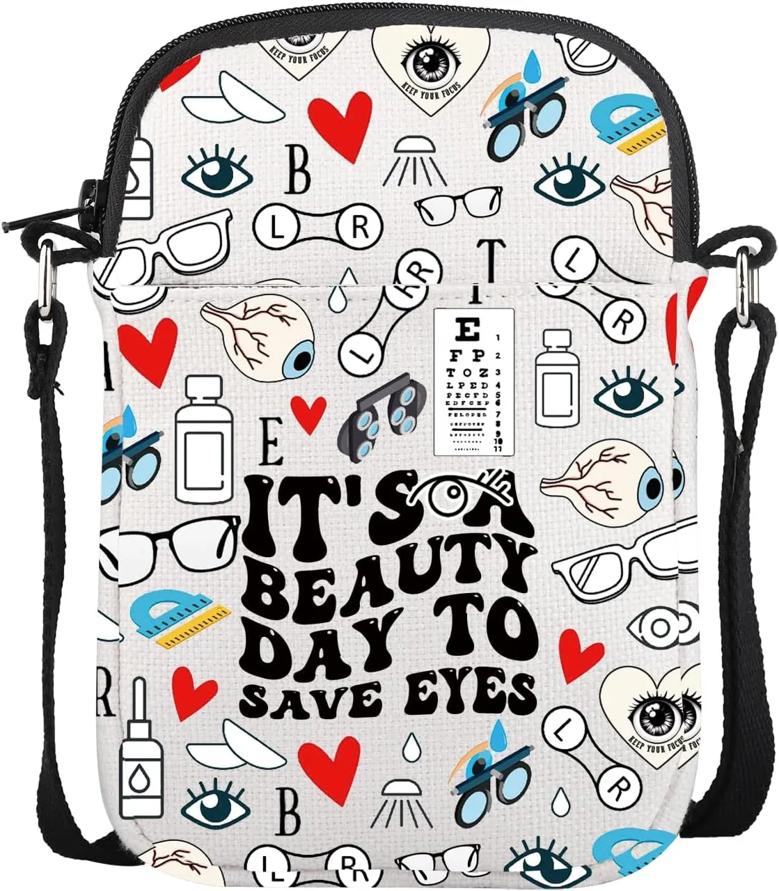 CMNIM Eye Doctor Gifts It's a Beauty Day to Save Eyes Crossbody Bag Optician Optometrist Nurse Doctor Student Office Supplies