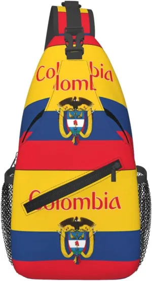 Colombia Coat of Arms Flag Colombian Flags Crossbody Bag Cross Chest Bag Adjustable Sling Backpack Sports Gym Shoulder Bags Travel Cycling Daypack Diagonally Casual Rucksack