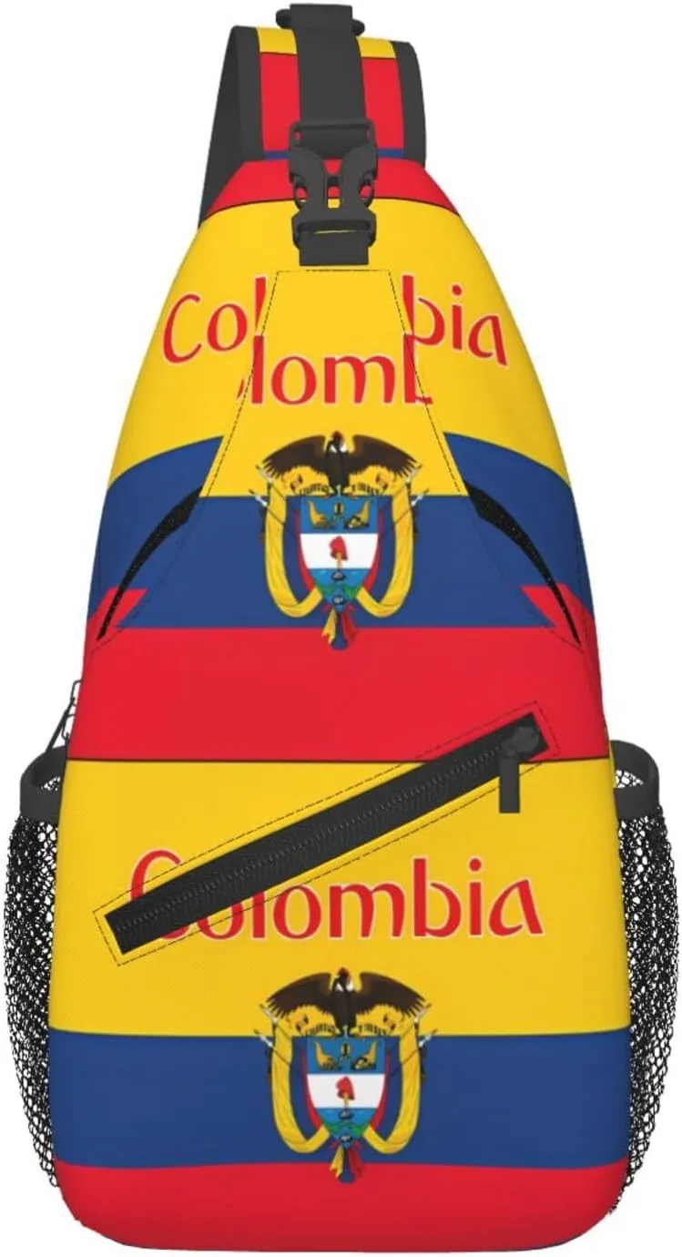 Colombia Coat of Arms Flag Colombian Flags Crossbody Bag Cross Chest Bag Adjustable Sling Backpack Sports Gym Shoulder Bags Travel Cycling Daypack Diagonally Casual Rucksack