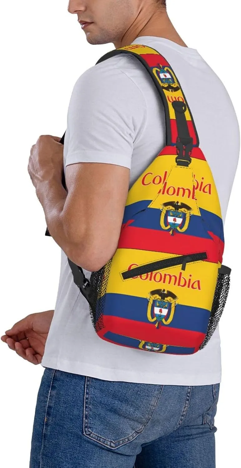 Colombia Coat of Arms Flag Colombian Flags Crossbody Bag Cross Chest Bag Adjustable Sling Backpack Sports Gym Shoulder Bags Travel Cycling Daypack Diagonally Casual Rucksack