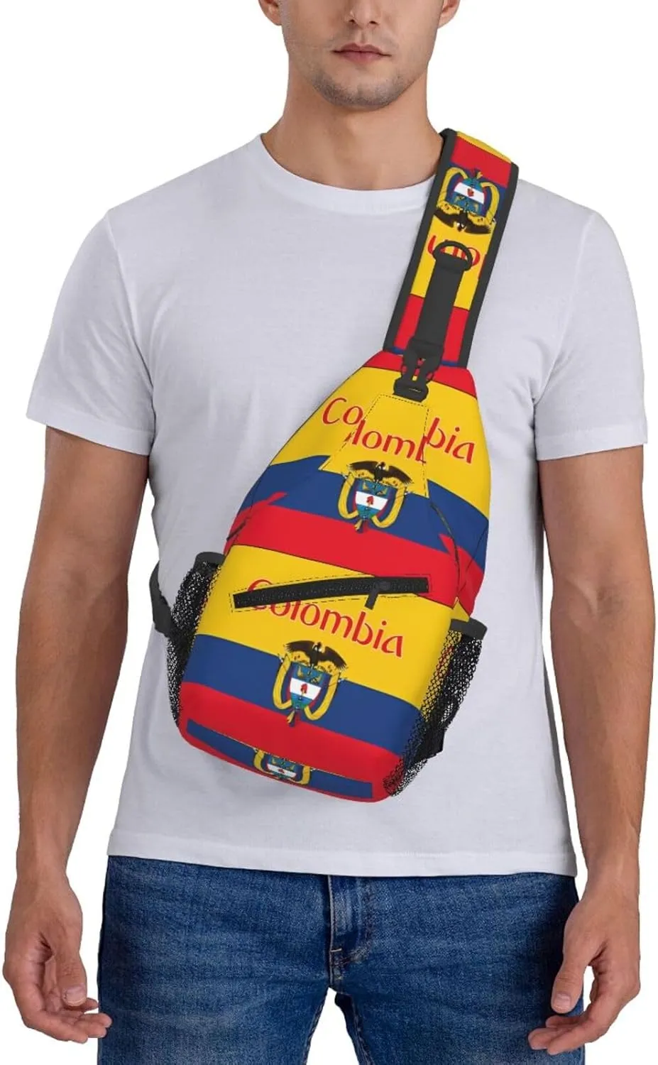 Colombia Coat of Arms Flag Colombian Flags Crossbody Bag Cross Chest Bag Adjustable Sling Backpack Sports Gym Shoulder Bags Travel Cycling Daypack Diagonally Casual Rucksack