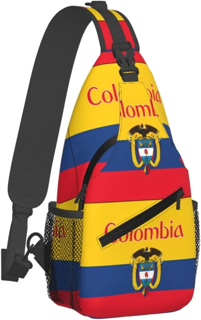 Colombia Coat of Arms Flag Colombian Flags Crossbody Bag Cross Chest Bag Adjustable Sling Backpack Sports Gym Shoulder Bags Travel Cycling Daypack Diagonally Casual Rucksack