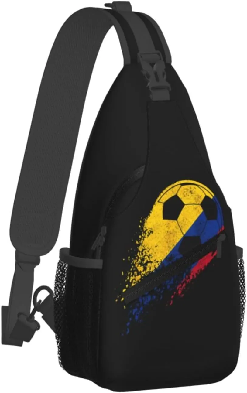 Colombia Soccer Colombian Flag Pride Soccer Player Crossbody Bag Cross Chest Bag Adjustable Sling Backpack Sports Gym Shoulder Bags Travel Cycling Daypack Diagonally Casual Rucksack