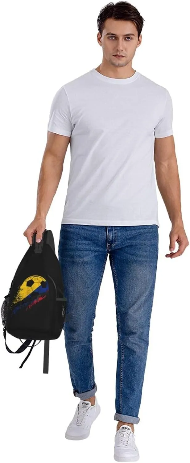 Colombia Soccer Colombian Flag Pride Soccer Player Crossbody Bag Cross Chest Bag Adjustable Sling Backpack Sports Gym Shoulder Bags Travel Cycling Daypack Diagonally Casual Rucksack
