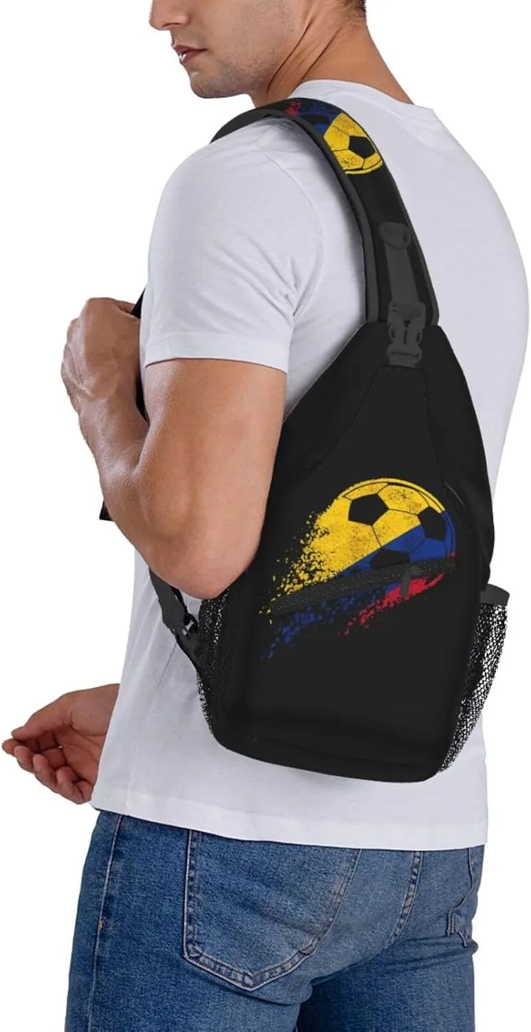 Colombia Soccer Colombian Flag Pride Soccer Player Crossbody Bag Cross Chest Bag Adjustable Sling Backpack Sports Gym Shoulder Bags Travel Cycling Daypack Diagonally Casual Rucksack