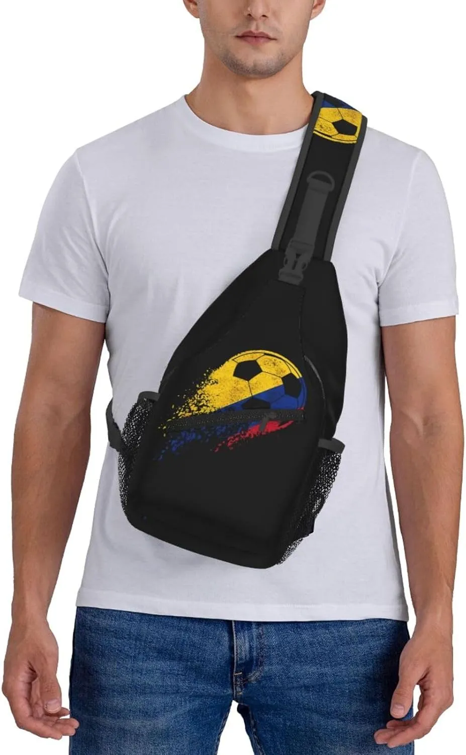 Colombia Soccer Colombian Flag Pride Soccer Player Crossbody Bag Cross Chest Bag Adjustable Sling Backpack Sports Gym Shoulder Bags Travel Cycling Daypack Diagonally Casual Rucksack
