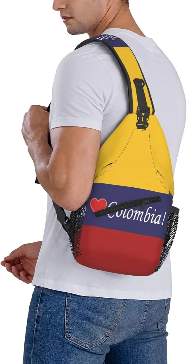 Colombian Colombia Flag Crossbody Bag Cross Chest Bag Adjustable Sling Backpack Sports Gym Shoulder Bags Travel Cycling Daypack Diagonally Casual Rucksack