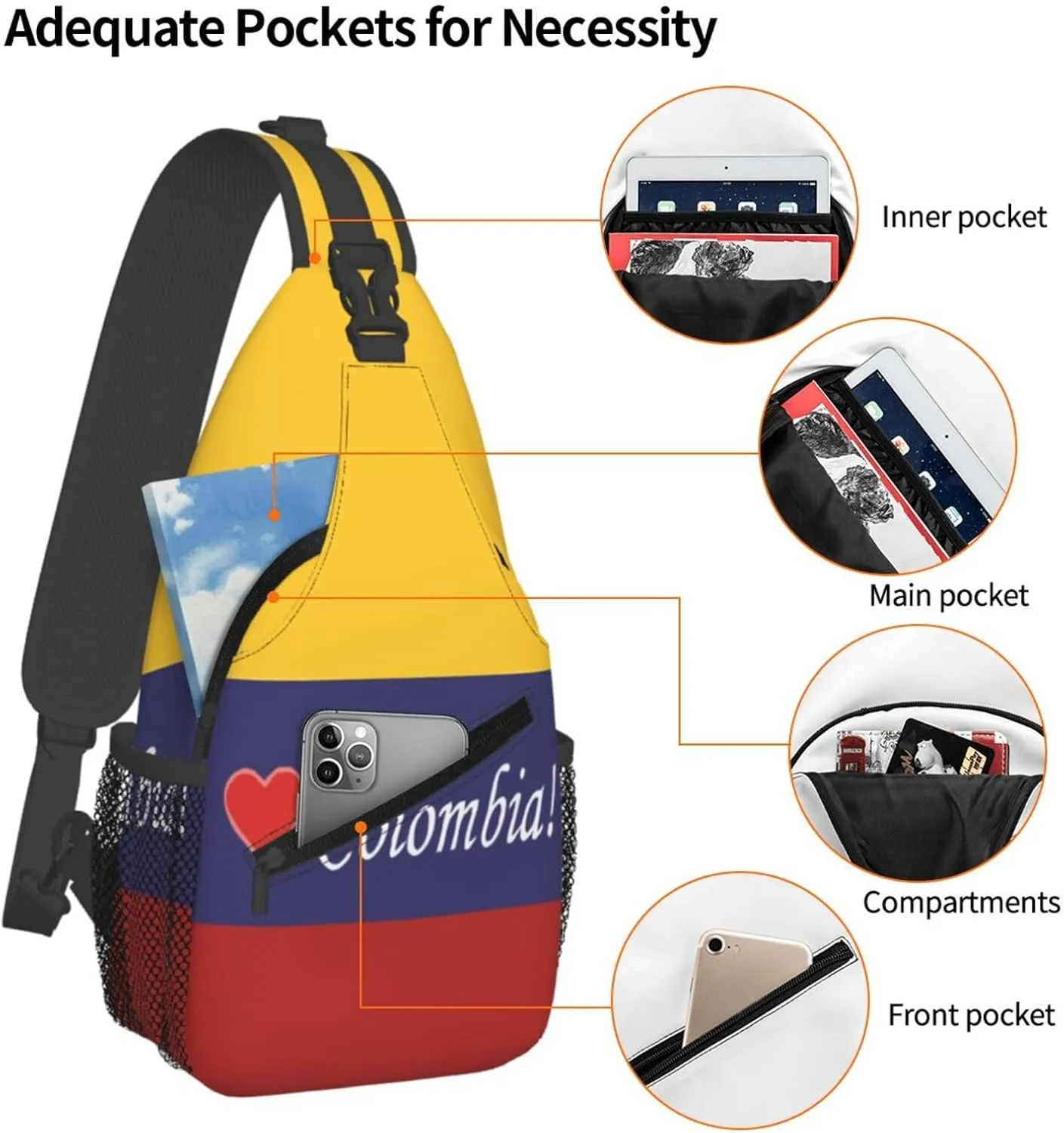 Colombian Colombia Flag Crossbody Bag Cross Chest Bag Adjustable Sling Backpack Sports Gym Shoulder Bags Travel Cycling Daypack Diagonally Casual Rucksack