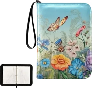Colorful Flower Card Binder 4-Pocket, 400 Pockets Trading Cards Holder Games Card Albums Storage Organizer Case for Football, Baseball Cards