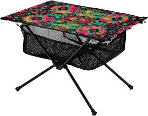 Colorful Tribal Design Portable Folding Camping Table, Compact Lightweight Beach Table with Carrying Bag for Outdoor Picnics, BBQs, Camp