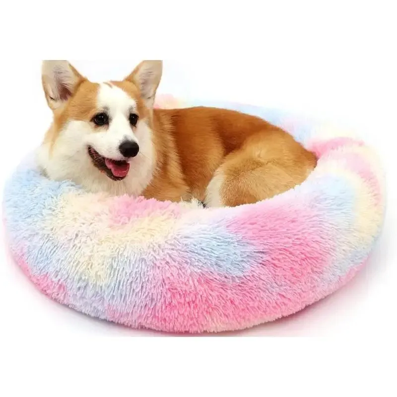 Colourful Dog Bed - Fluffy Anti-Anxiety Plush Bed for Cats, Rabbits and All Pets