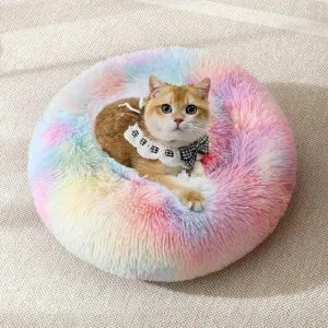 Colourful Dog Bed - Fluffy Anti-Anxiety Plush Bed for Cats, Rabbits and All Pets