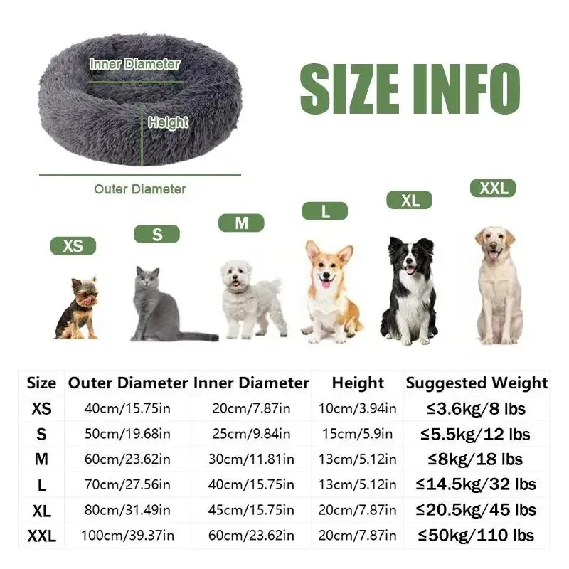 Colourful Dog Bed - Fluffy Anti-Anxiety Plush Bed for Cats, Rabbits and All Pets