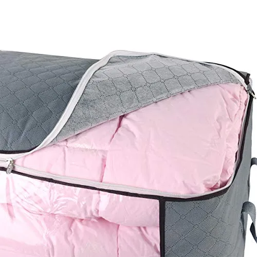 ComboCube Jumbo Zippered Storage Bag for Closet King Comforter, pillow, quilt, bedding, Clothes, Blanket Organizers with Large Clear Window & Carry Handles Space Saver