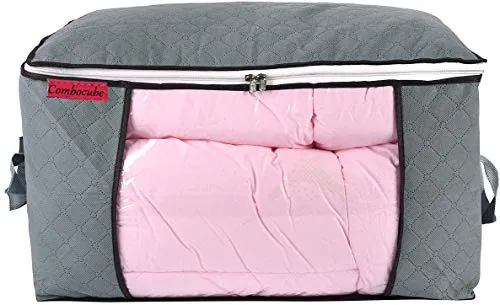 ComboCube Jumbo Zippered Storage Bag for Closet King Comforter, pillow, quilt, bedding, Clothes, Blanket Organizers with Large Clear Window & Carry Handles Space Saver