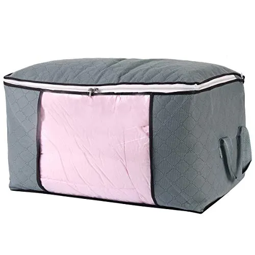 ComboCube Jumbo Zippered Storage Bag for Closet King Comforter, pillow, quilt, bedding, Clothes, Blanket Organizers with Large Clear Window & Carry Handles Space Saver