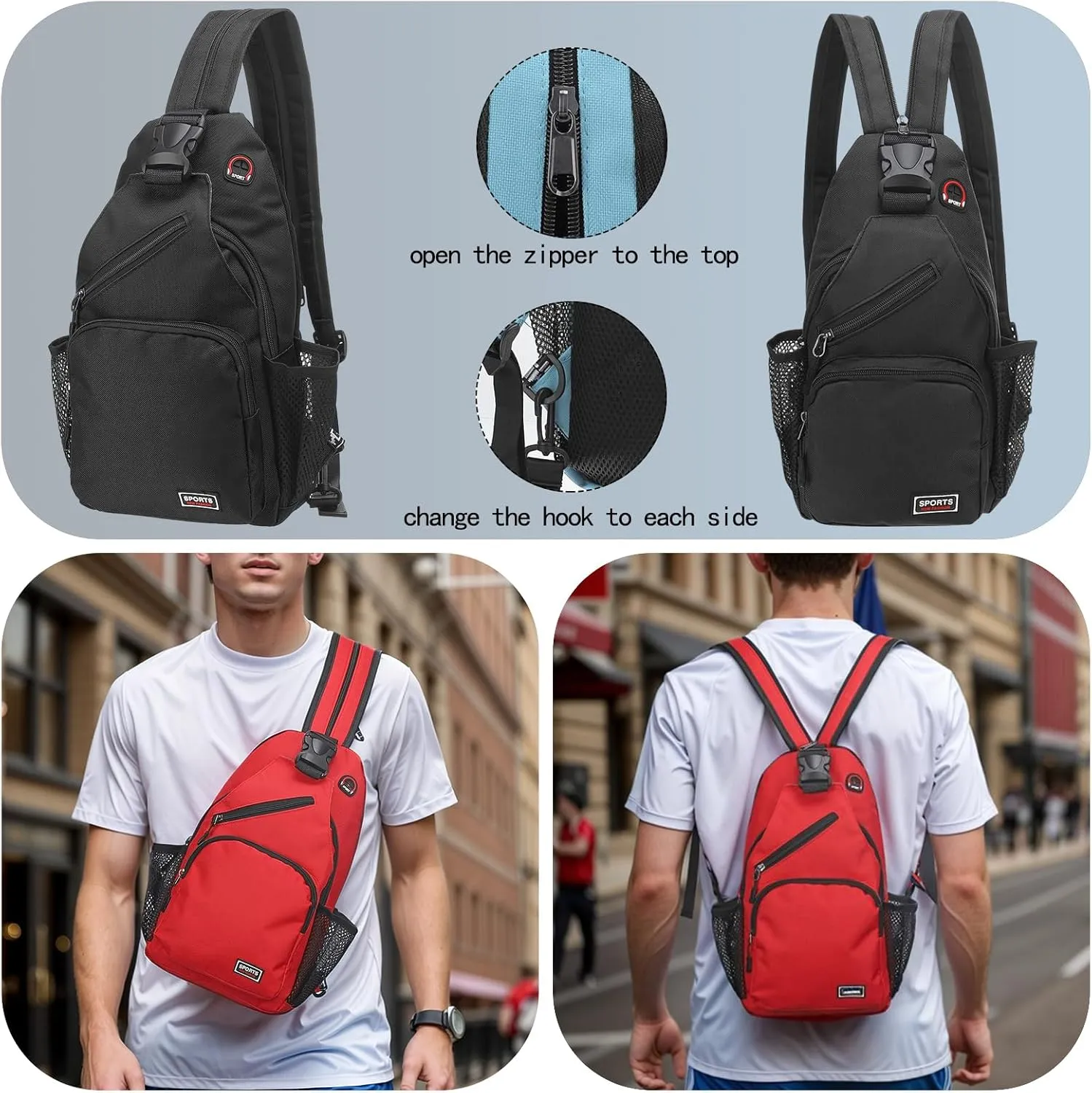 Convertible Sling Bag Crossbody Backpack - 8.5"x15" (LXH) Good for Women Men Hiking Travel Cycling - Multifunctional Shoulder Bag Casual Packs with Headphone Jack - Green