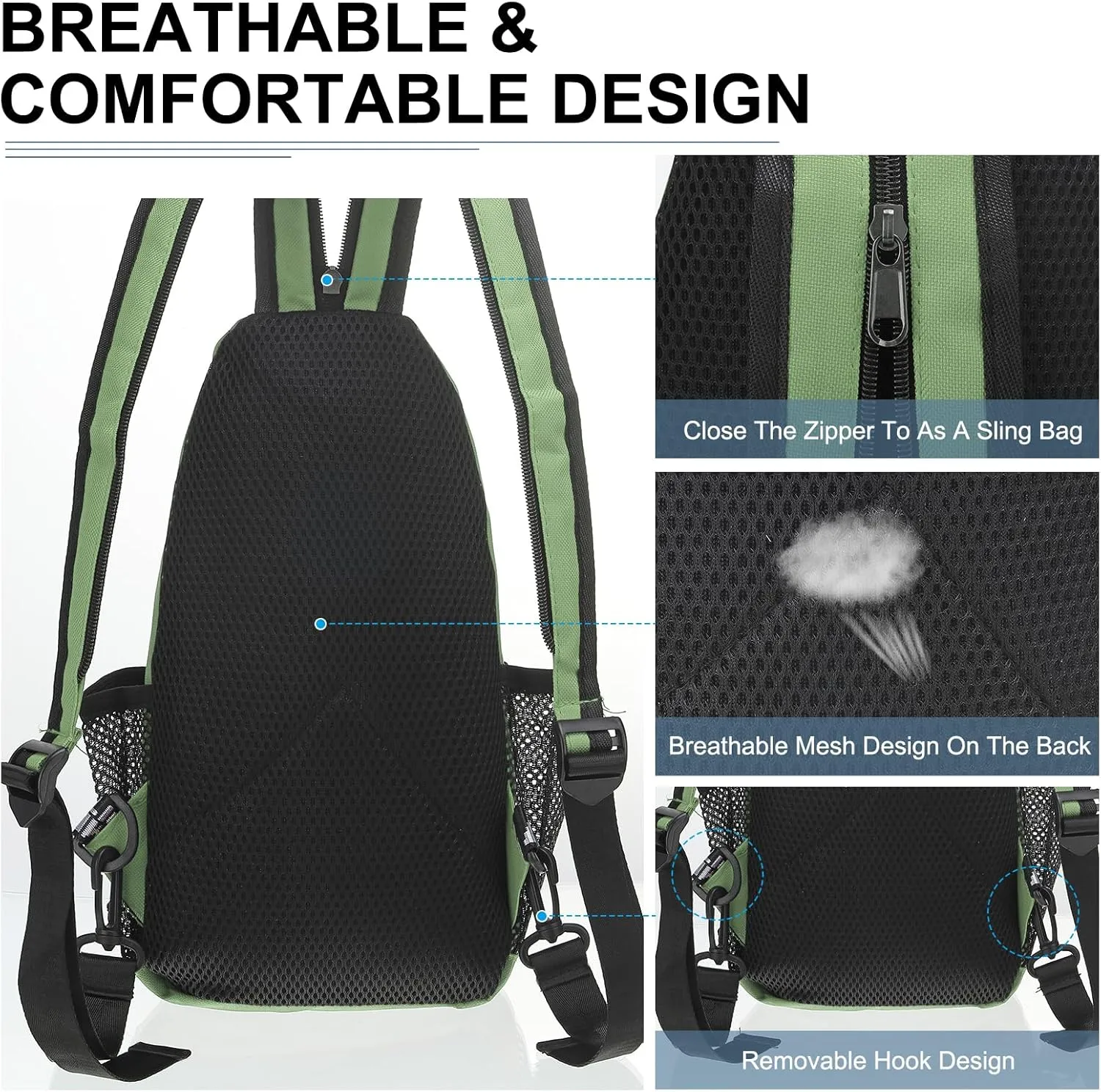 Convertible Sling Bag Crossbody Backpack - 8.5"x15" (LXH) Good for Women Men Hiking Travel Cycling - Multifunctional Shoulder Bag Casual Packs with Headphone Jack - Green