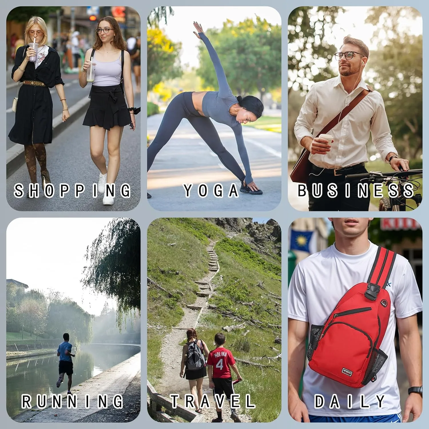 Convertible Sling Bag Crossbody Backpack - 8.5"x15" (LXH) Good for Women Men Hiking Travel Cycling - Multifunctional Shoulder Bag Casual Packs with Headphone Jack - Green