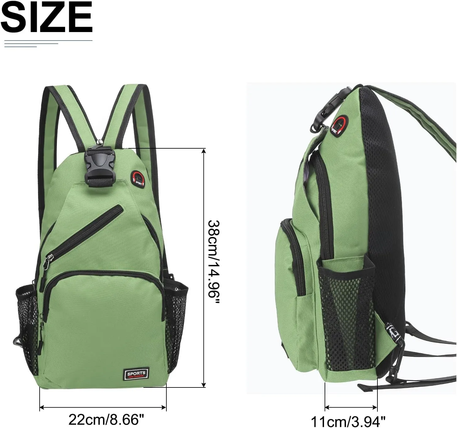 Convertible Sling Bag Crossbody Backpack - 8.5"x15" (LXH) Good for Women Men Hiking Travel Cycling - Multifunctional Shoulder Bag Casual Packs with Headphone Jack - Green