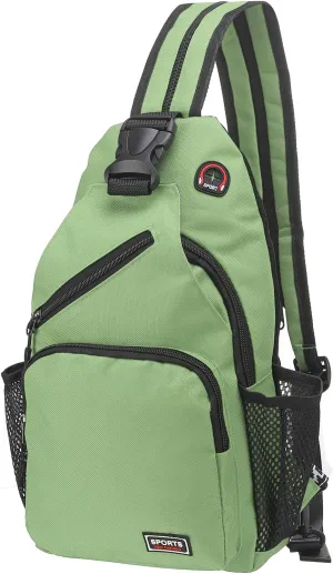 Convertible Sling Bag Crossbody Backpack - 8.5"x15" (LXH) Good for Women Men Hiking Travel Cycling - Multifunctional Shoulder Bag Casual Packs with Headphone Jack - Green