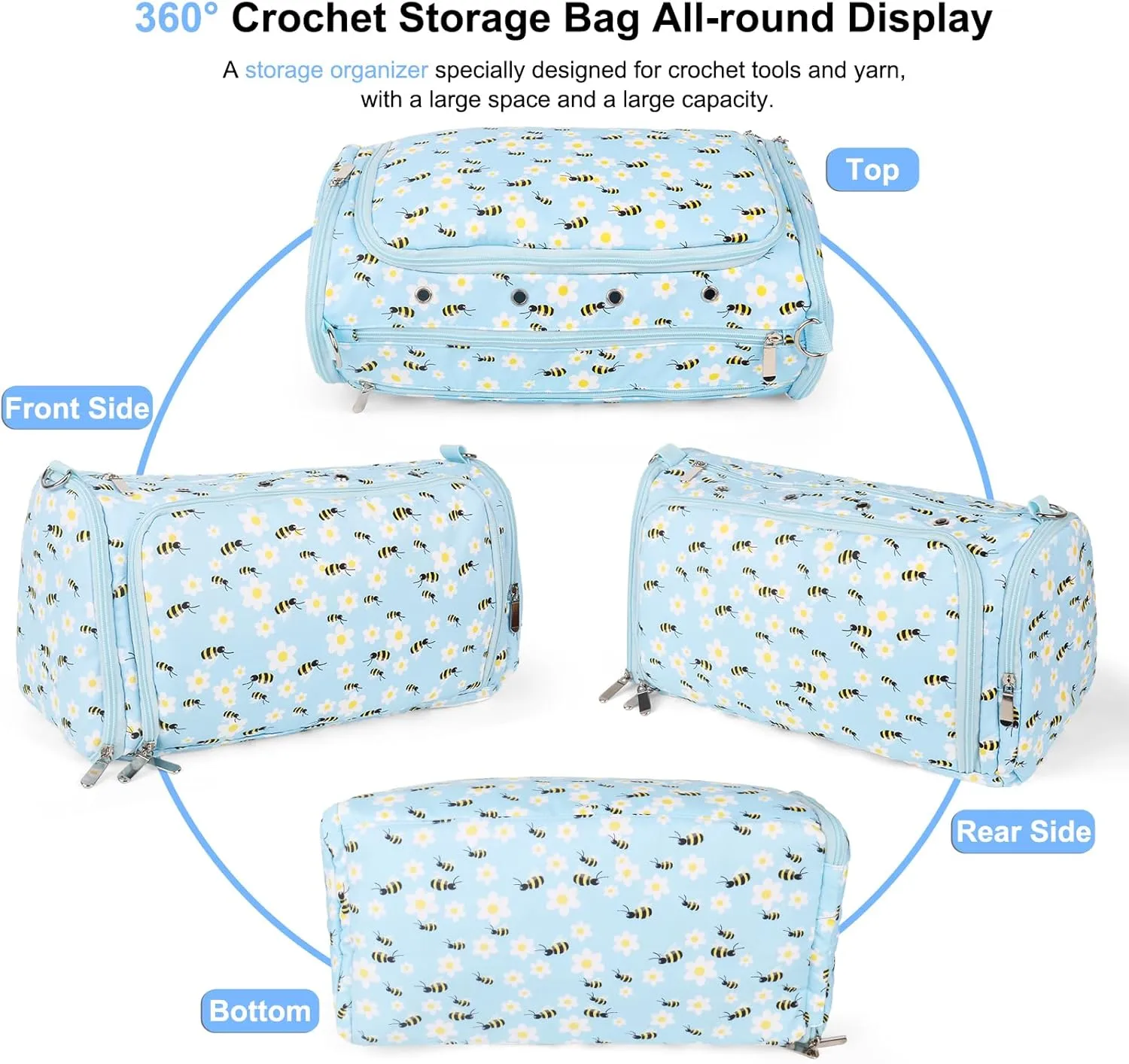 Coopay Knitting Bag Large Yarn Storage Bag, Standing Triangle Design Crochet Bag with Removable Shoulder Strap & Transparent Partition, Yarn Storage Organizer Pack for Crochet Hooks, Knitting Needles