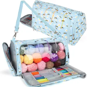 Coopay Knitting Bag Large Yarn Storage Bag, Standing Triangle Design Crochet Bag with Removable Shoulder Strap & Transparent Partition, Yarn Storage Organizer Pack for Crochet Hooks, Knitting Needles