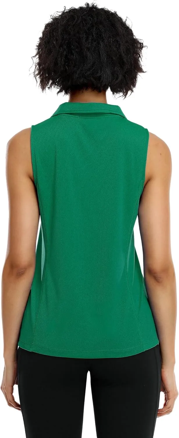 COOrun Women's Golf Polo Shirts Sleeveless Quick Dry Tennis T-Shirts Lightweight V-Neck with Collar Tank Top