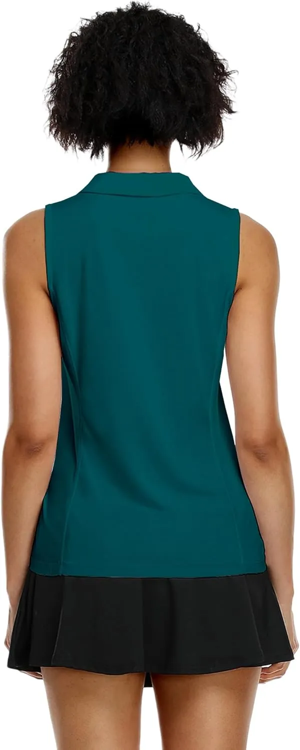 COOrun Women's Golf Polo Shirts Sleeveless Quick Dry Tennis T-Shirts Lightweight V-Neck with Collar Tank Top