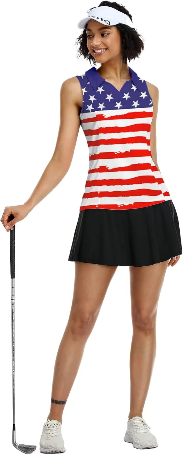 COOrun Women's Golf Polo Shirts Sleeveless Quick Dry Tennis T-Shirts Lightweight V-Neck with Collar Tank Top
